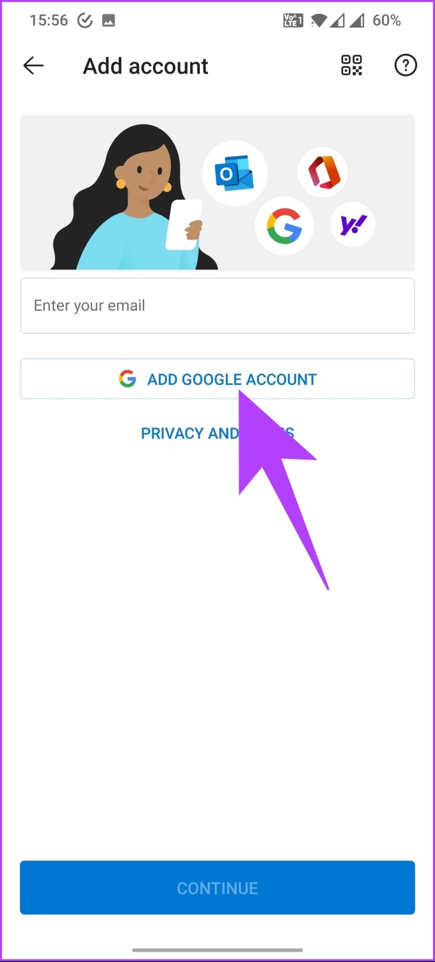 tap on 'Add Google Account.'