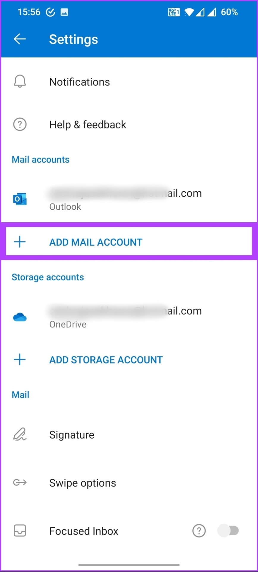 tap on 'Add Mail Account.'