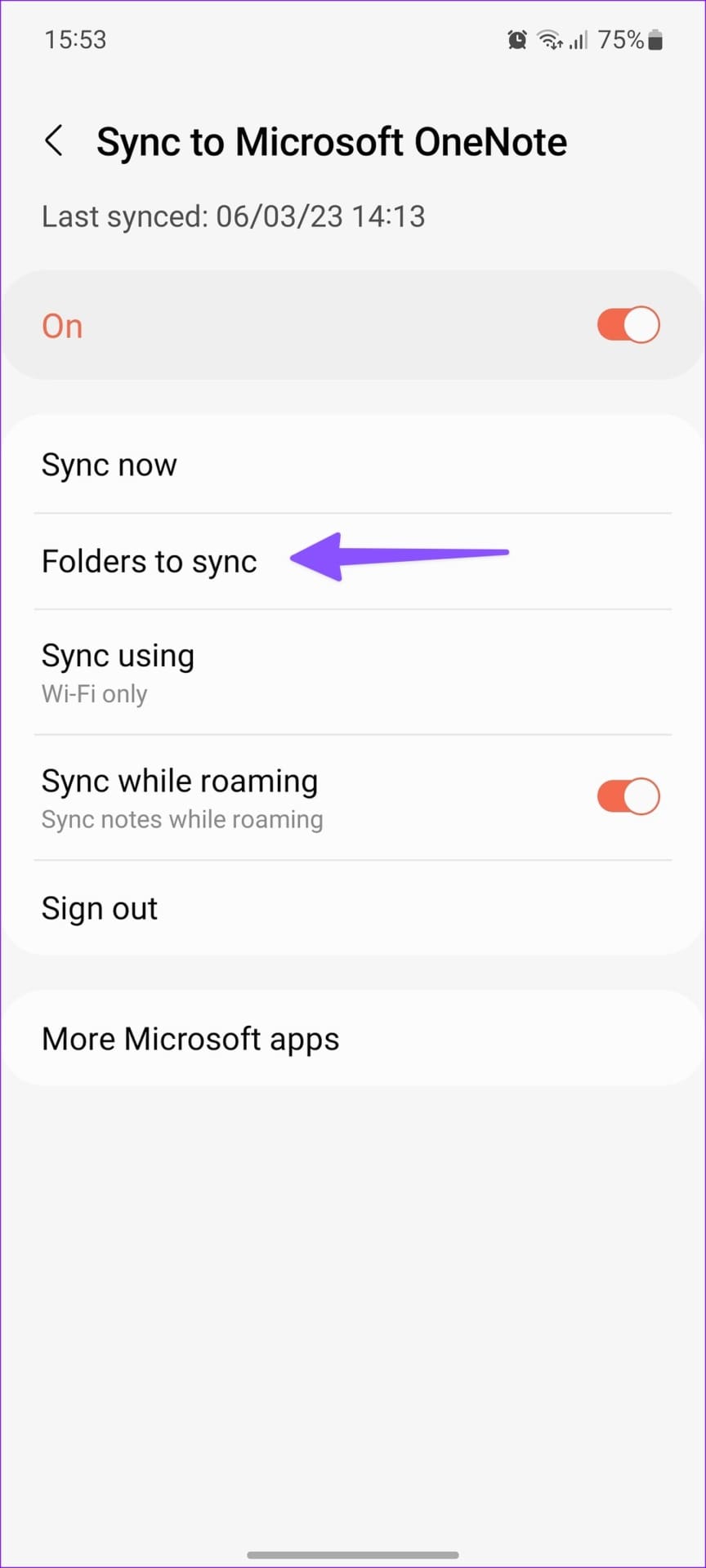 Folders to sync to Samsung Notes