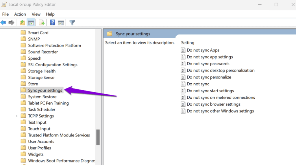 Sync Settings in Group Policy Editor