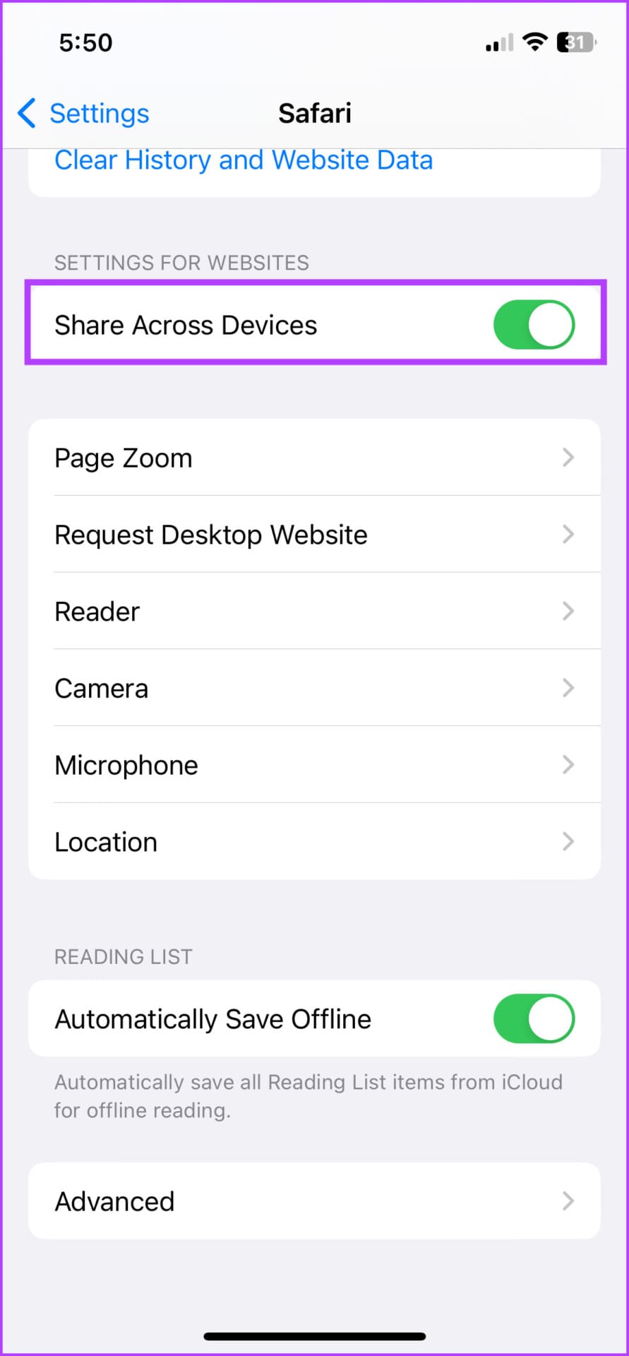 Toggle on Share Across Devices