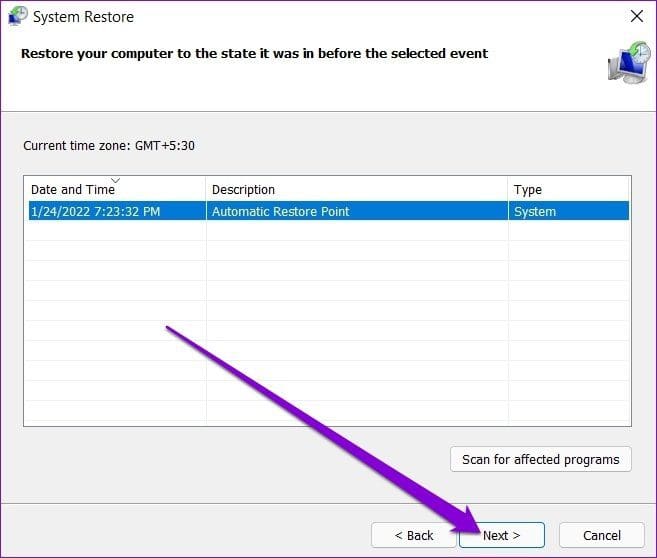 System Restore on Windows