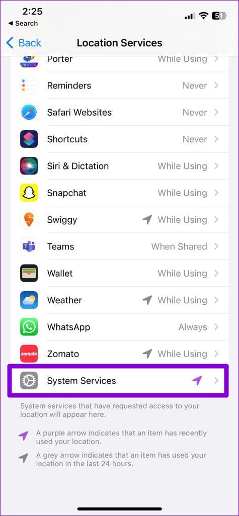 System Services on iPhone