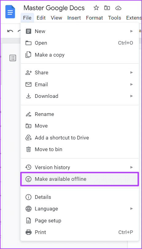 Make Google Docs available offline