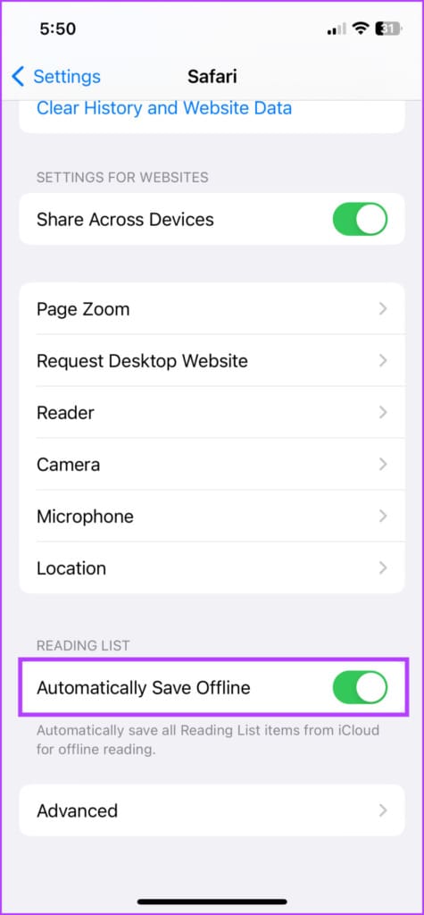 Toggle on Automatically Save Offline