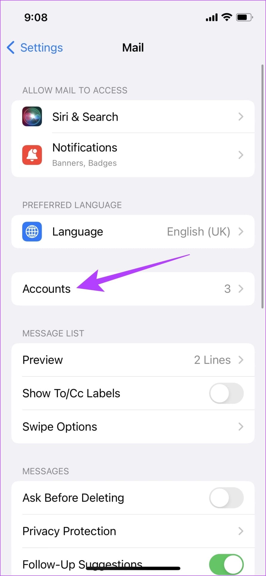 Tap on Accounts