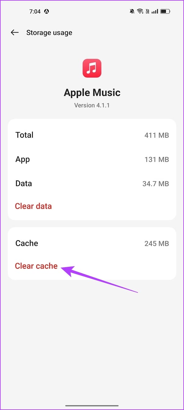 Tap on Clear Cache