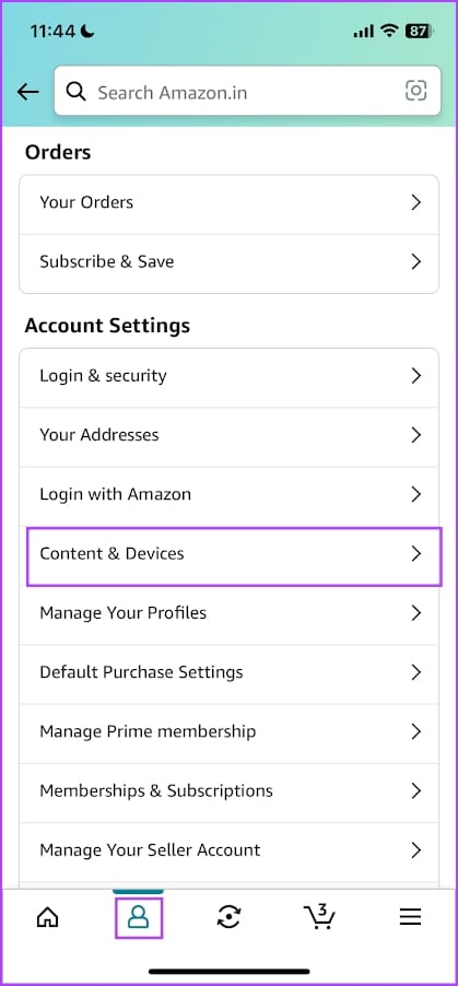 Tap on Content and Devices