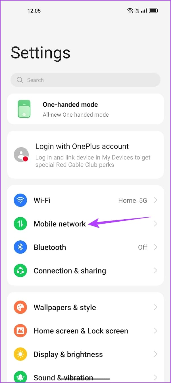 Tap on Mobile Network
