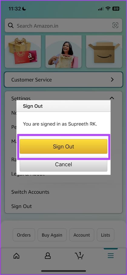 Tap on Sign Out to confirm