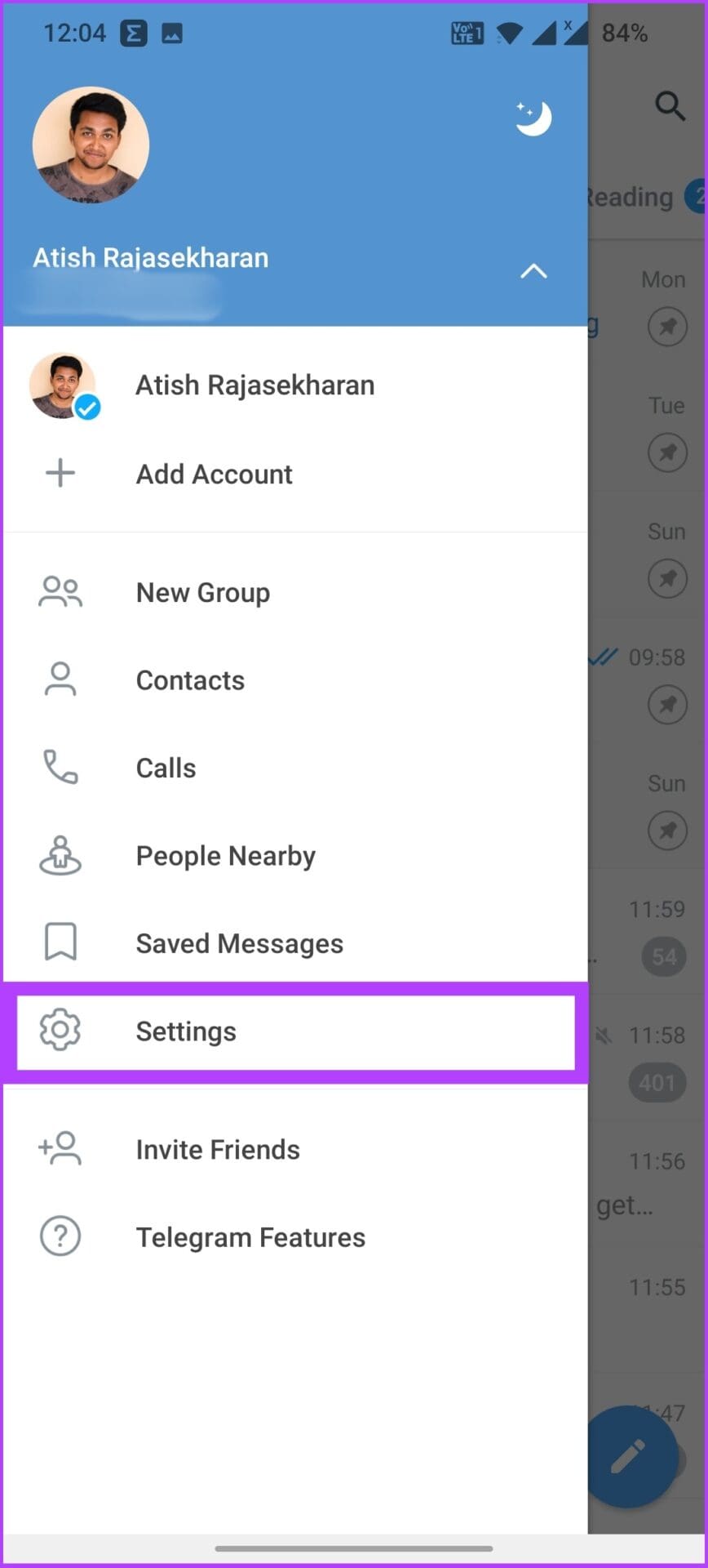 Tap on Telegram Settings