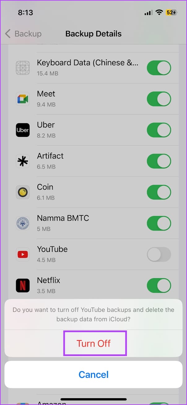 Tap on Turn Off