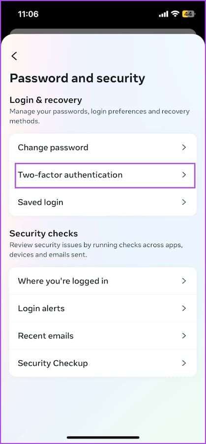 Tap on two factor authentication