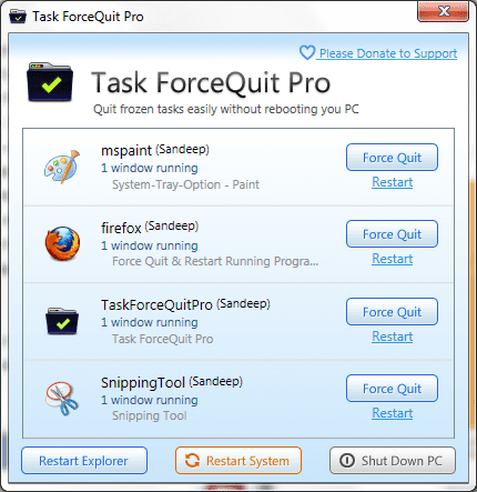Task Force Quit Interface