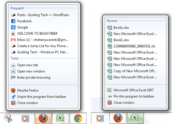 Taskbar Frequent Recent List