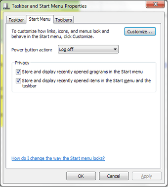 Taskbar Start Menu Tab