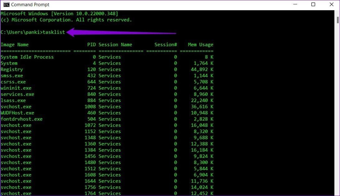 Tasklist Command on Windows