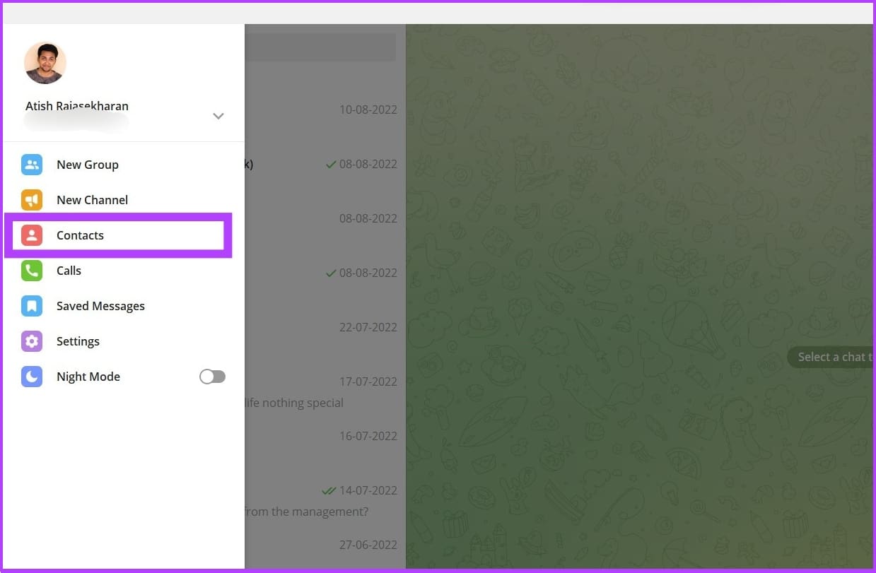 Telegram Contacts on Windows