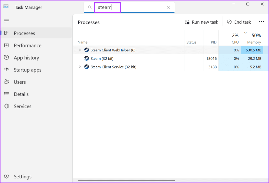 Terminate steam using Task Manger