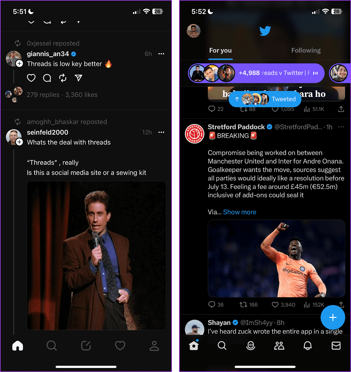 Threads vs. Twitter User Interface