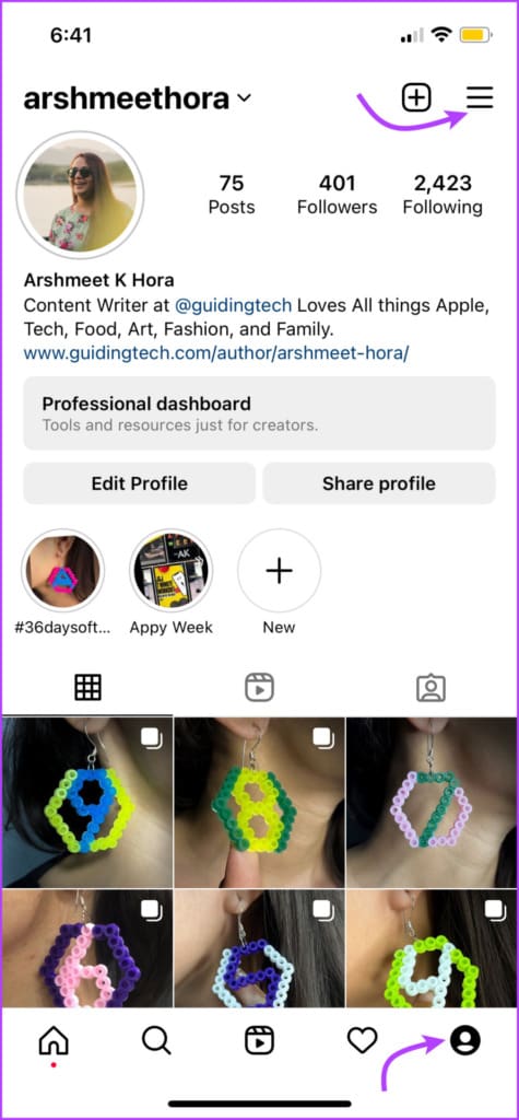 Go to Instagram profile and tap three-line icon