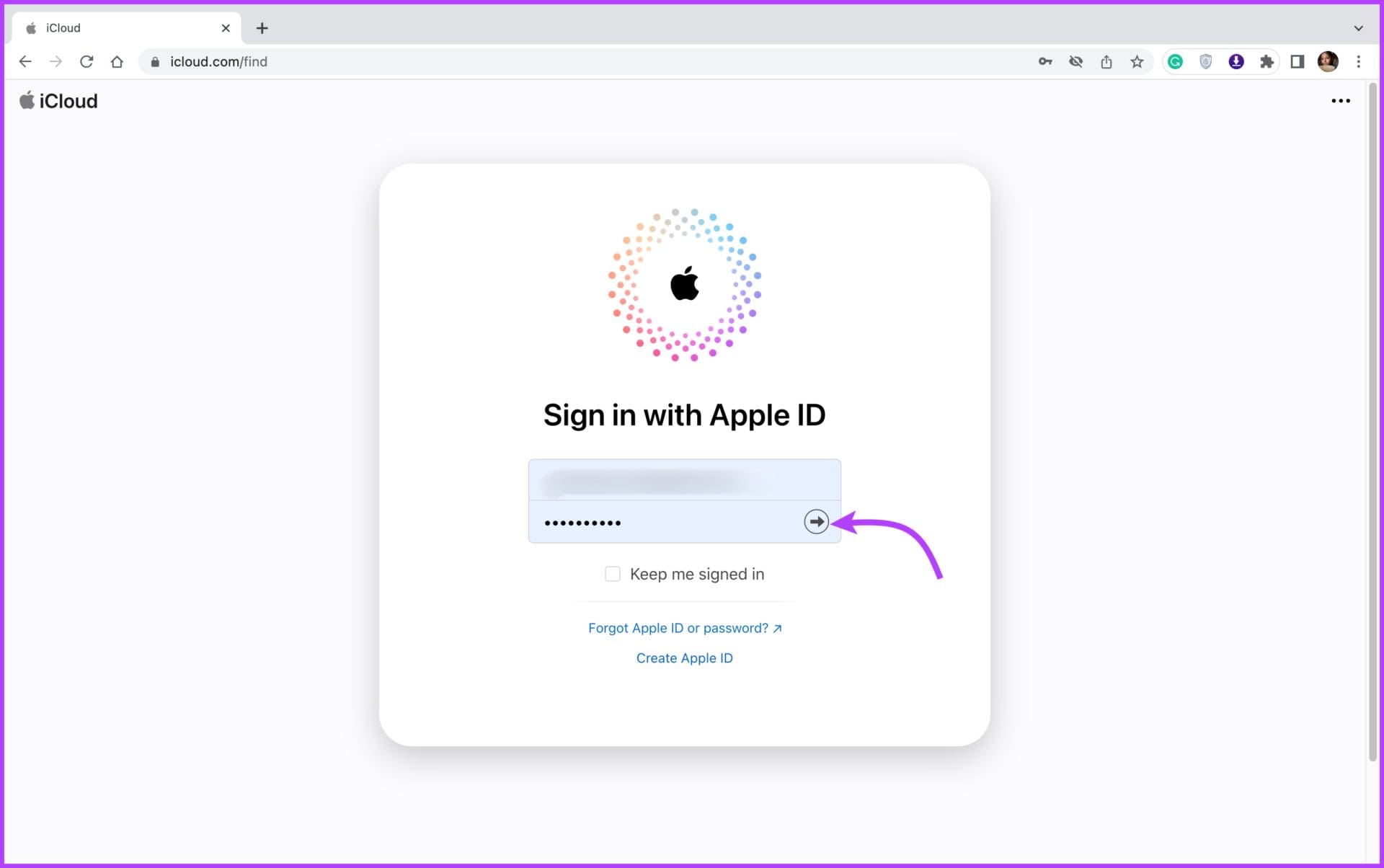 Login to Find My web