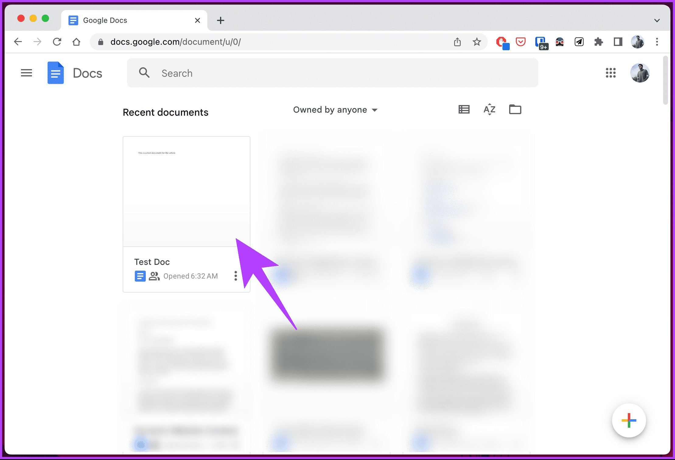 Go to Google Docs and select the document