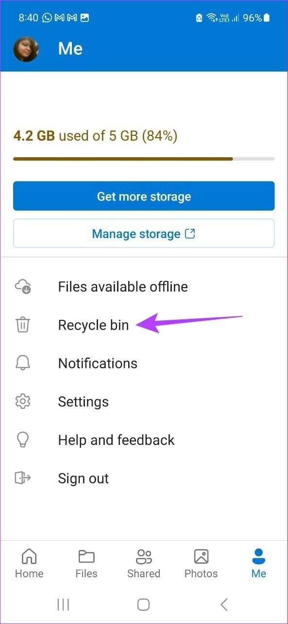 Tap on Recycle bin