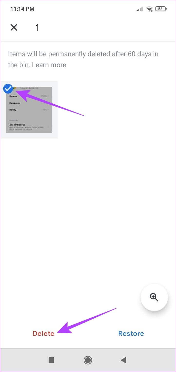 Select item to delete & tap on Delete
