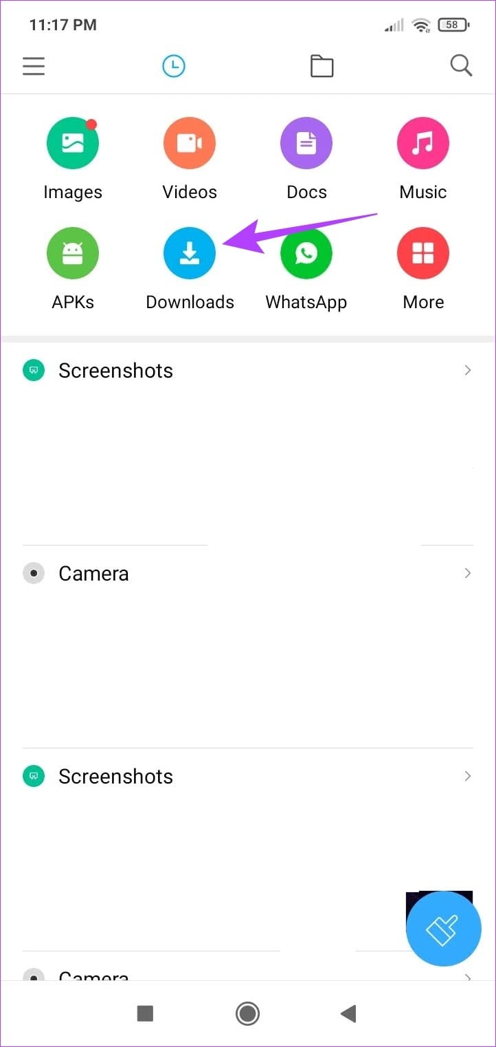 Tap on the Downloads folder
