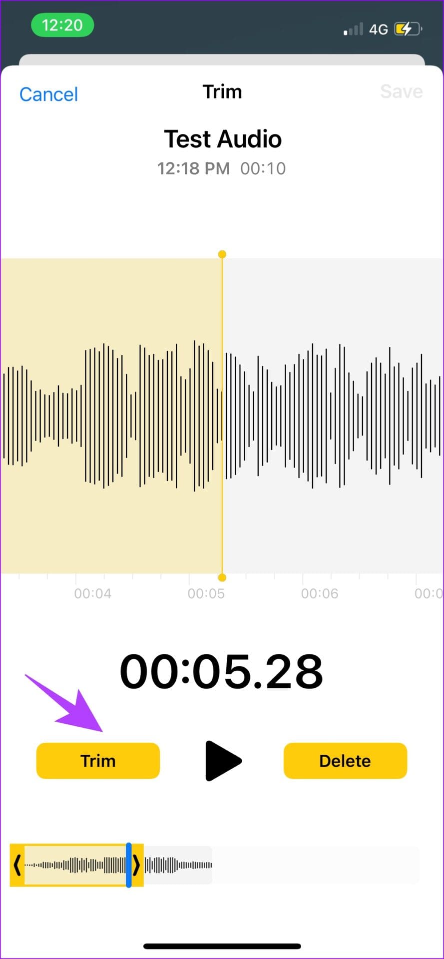 Trim the selected part of audio