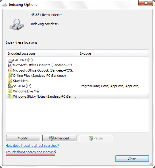 Troubleshoot Search Indexing