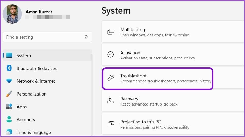 _Troubleshoot option in the Settings app