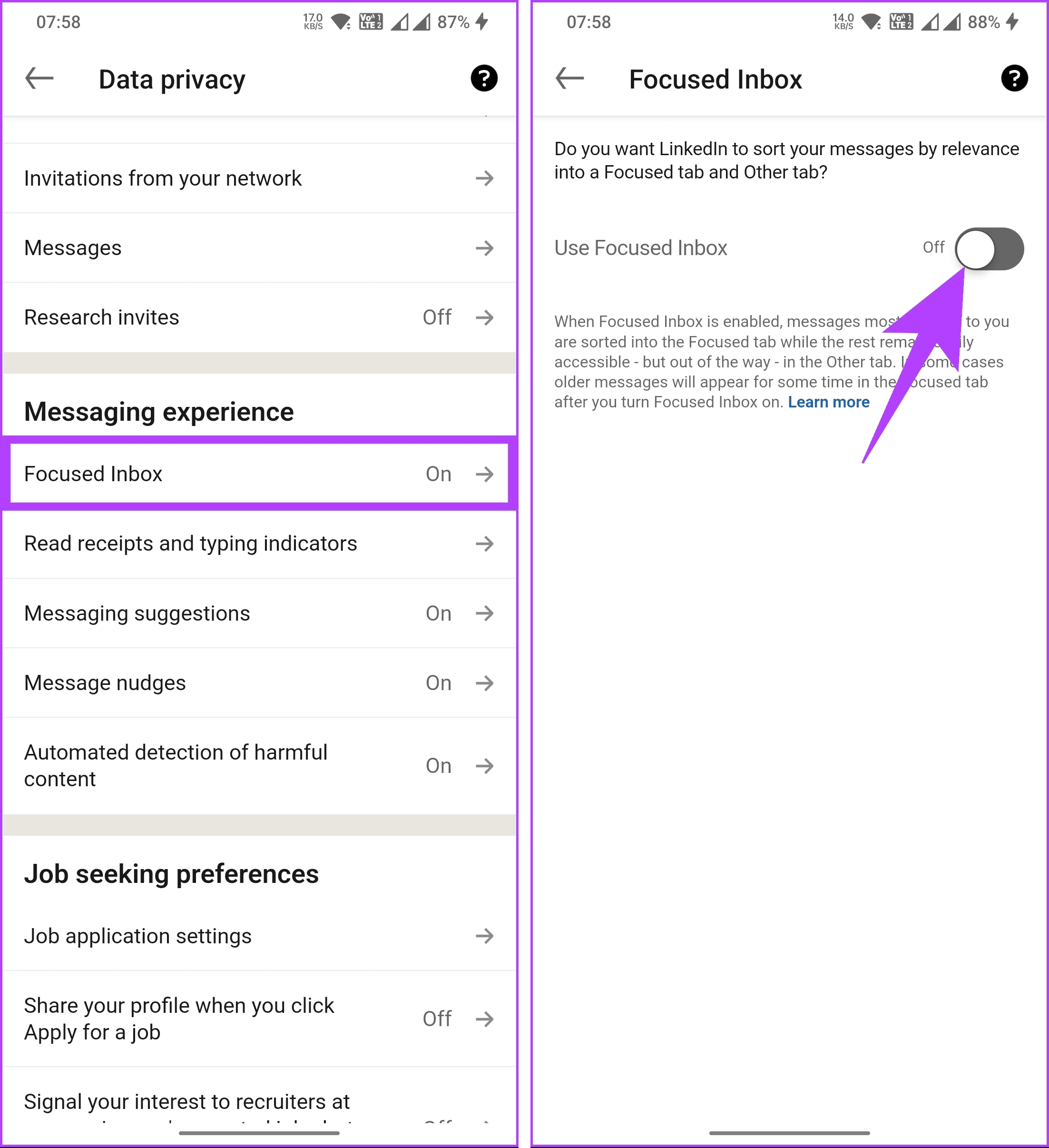 scroll down to Focused Inbox