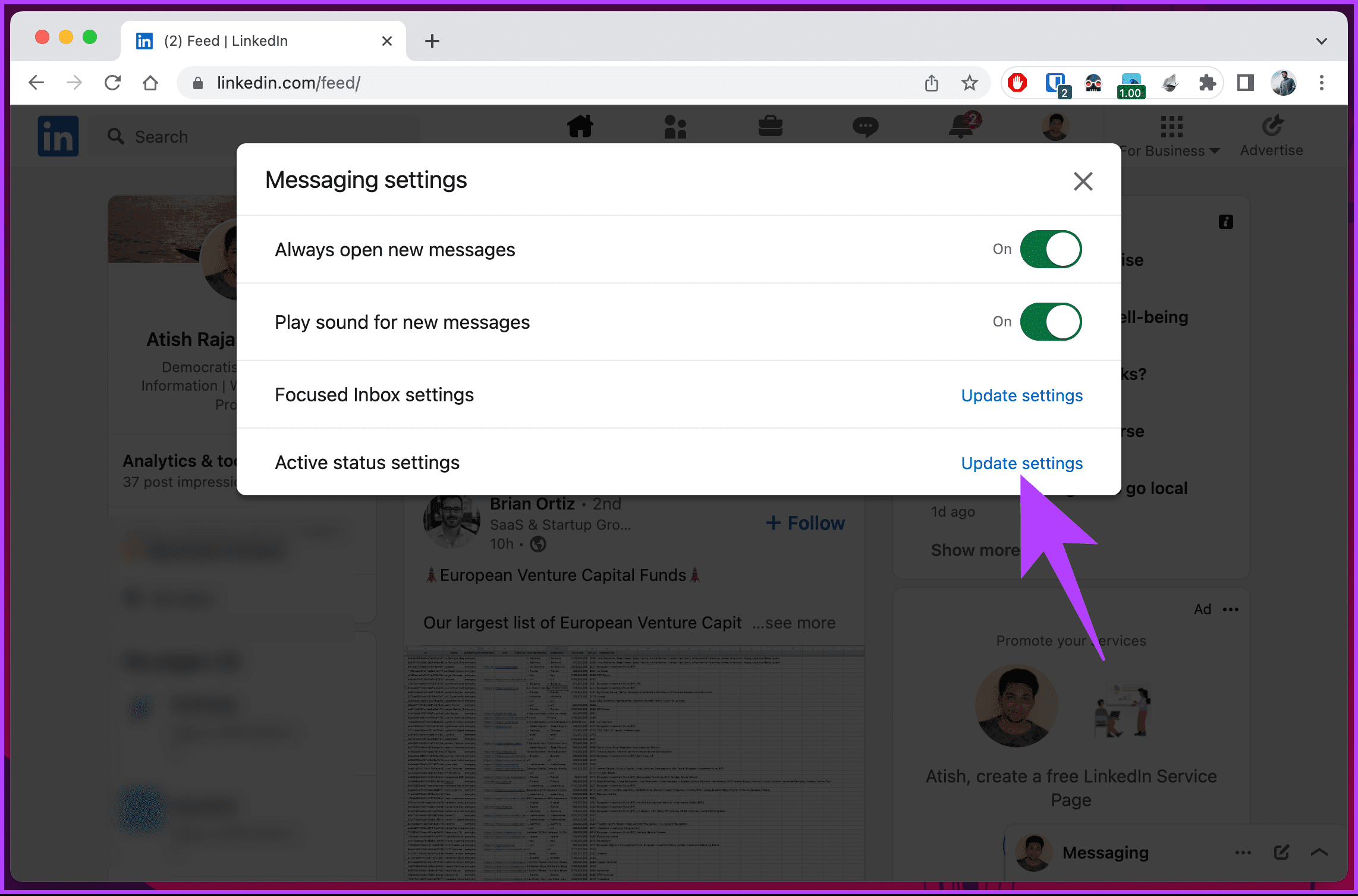 click on Update settings