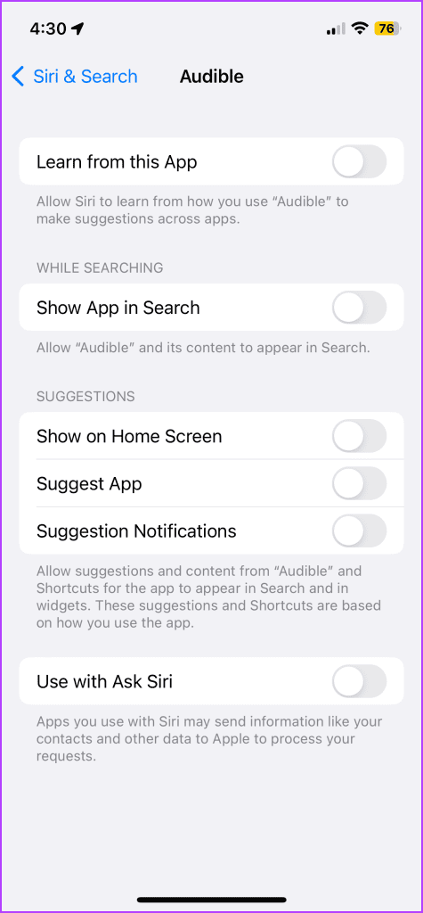  Toggle off preferred setting