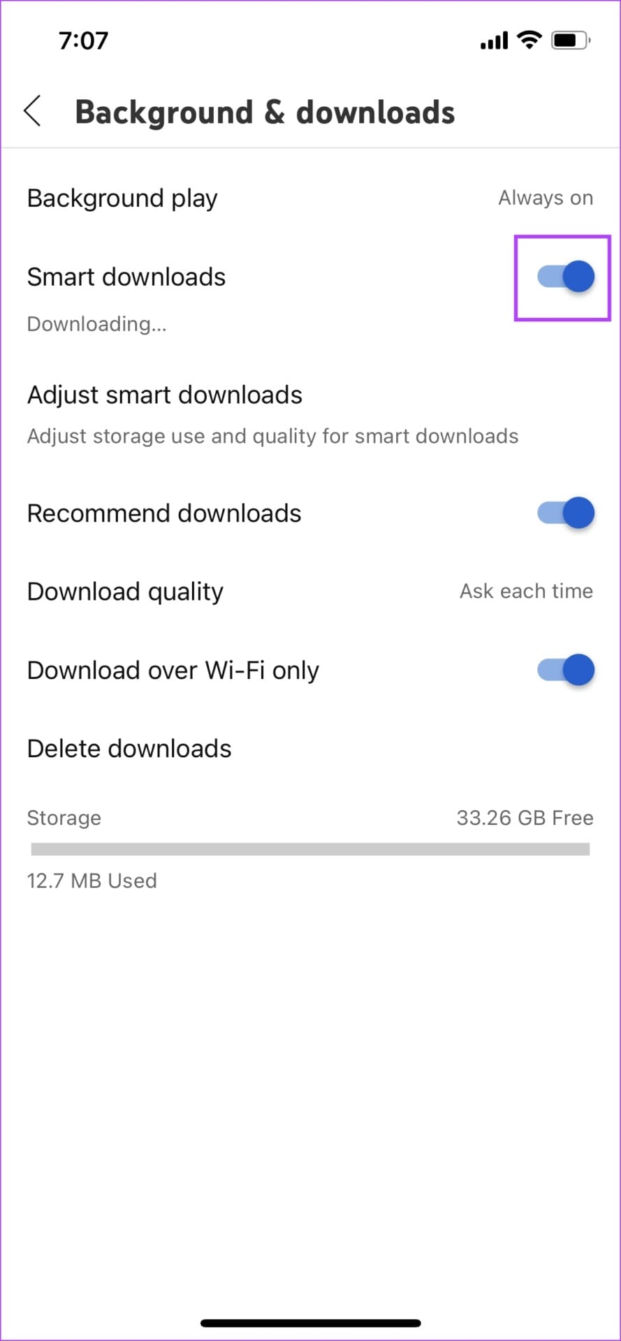 Turn off Toggle for Smart Downloads