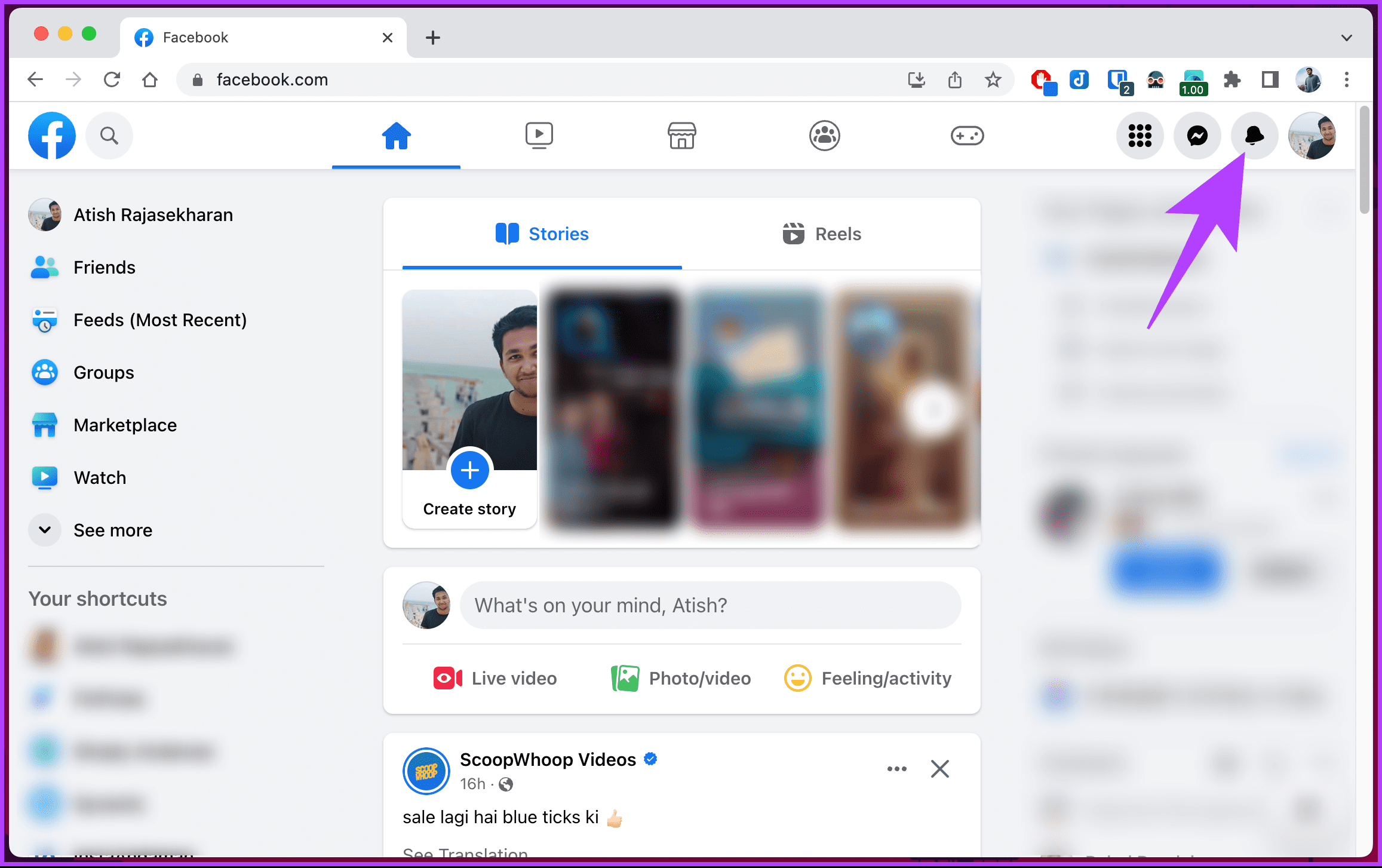 Click on the Notifications (bell) button