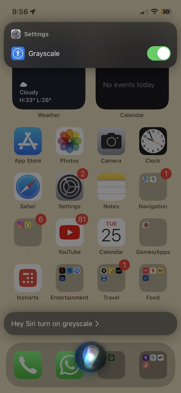 Turn on Grayscale using Siri