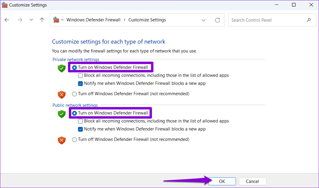 Turn On Windows Defender Firewall