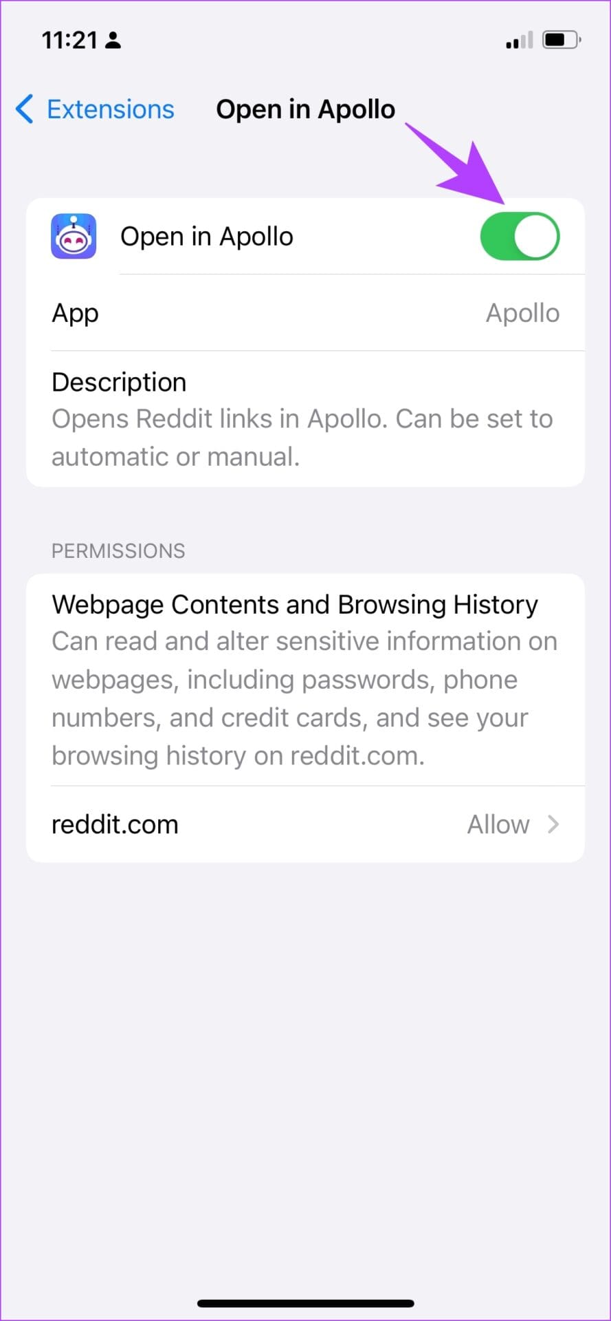 Turn off Extension