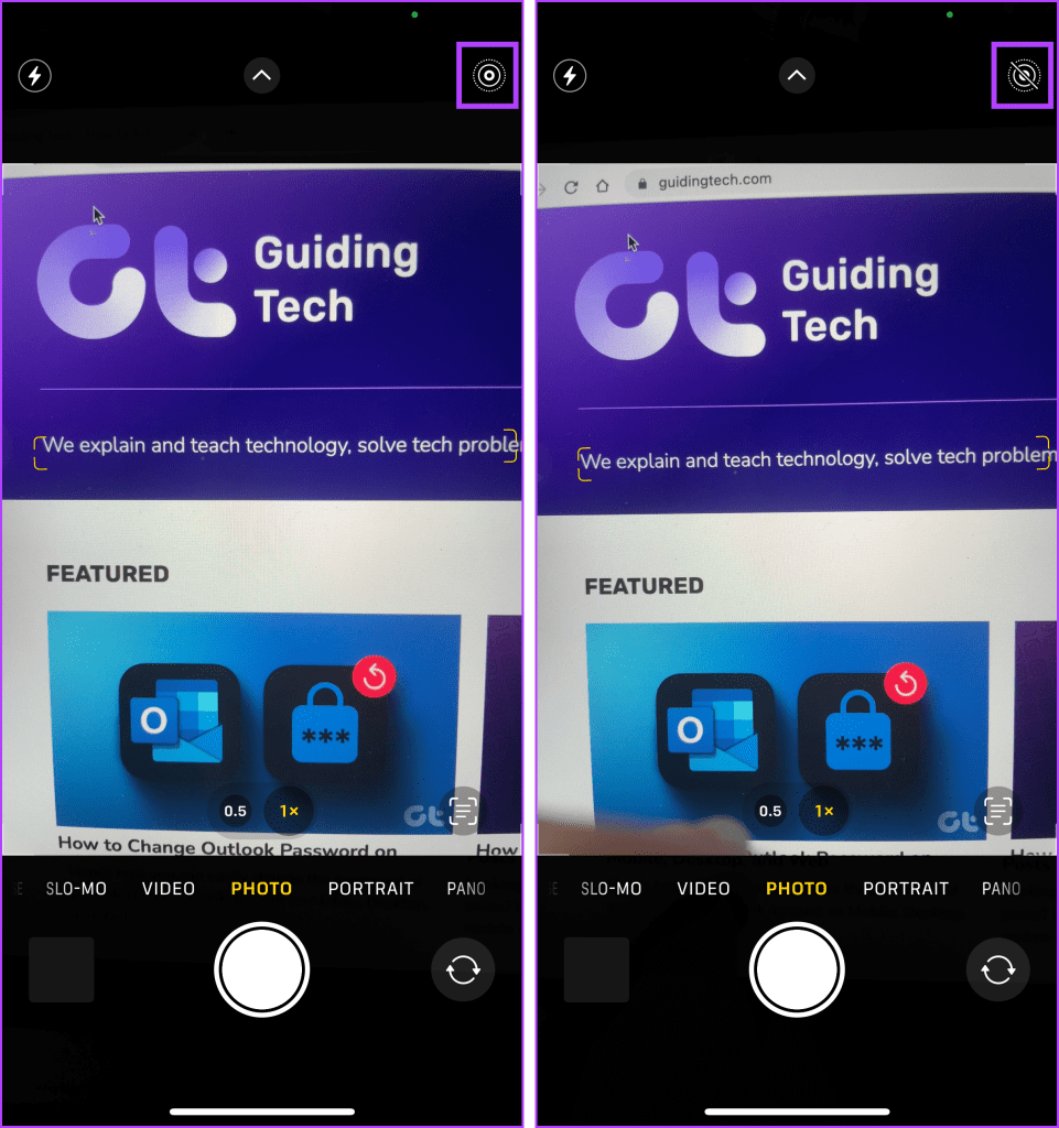 Tap the Live Photo icon