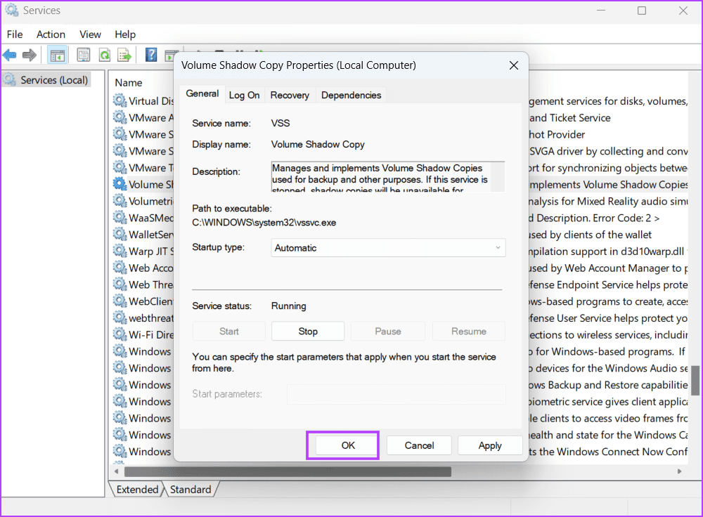 Configure Volume Shadow Copy Service