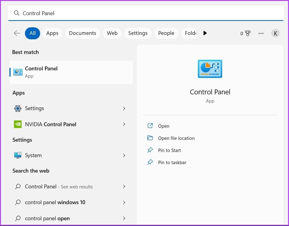 _Typing Control Panel in the Search menu