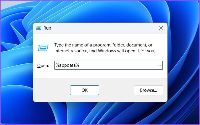 Typing appdata in Run dialog box