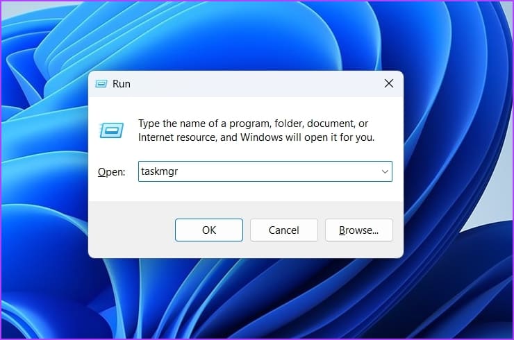 Typing taskmgr in Run tool
