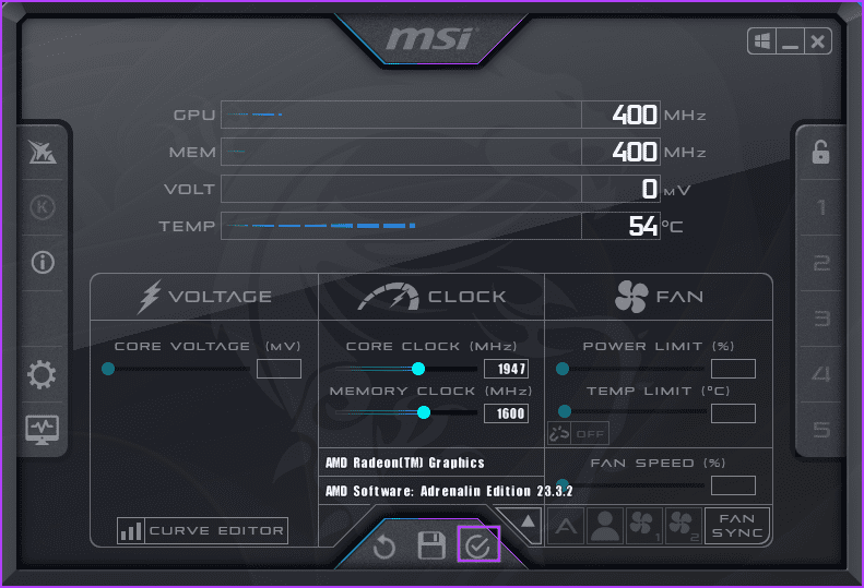 Underclock the GPU using MSI afterburner