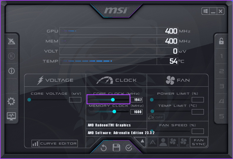Underclock the GPU using MSI afterburner