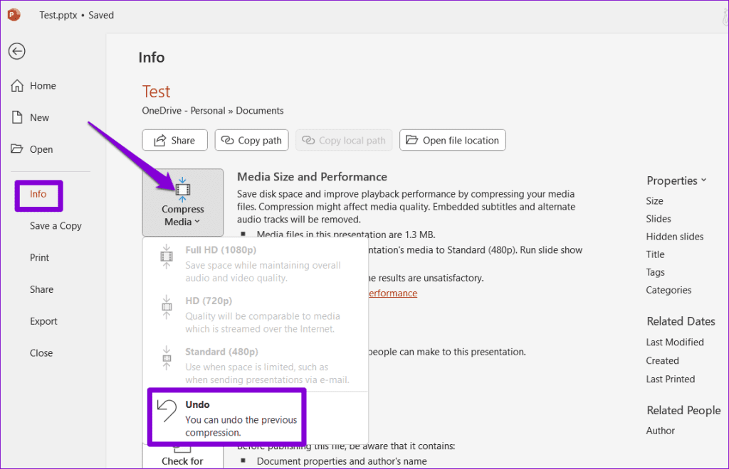 Undo Media Files Compression in PowerPoint