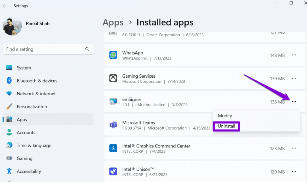 Uninstall App From Windows 11